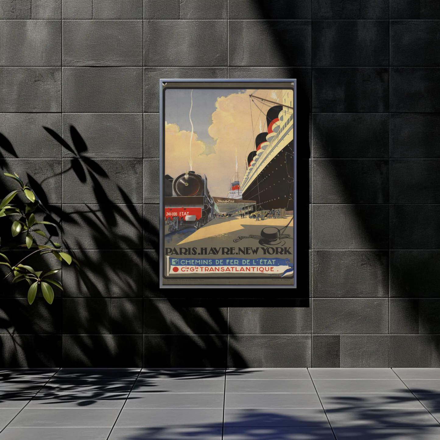 Paris To New York Vintage Travel Poster Railway Ocean