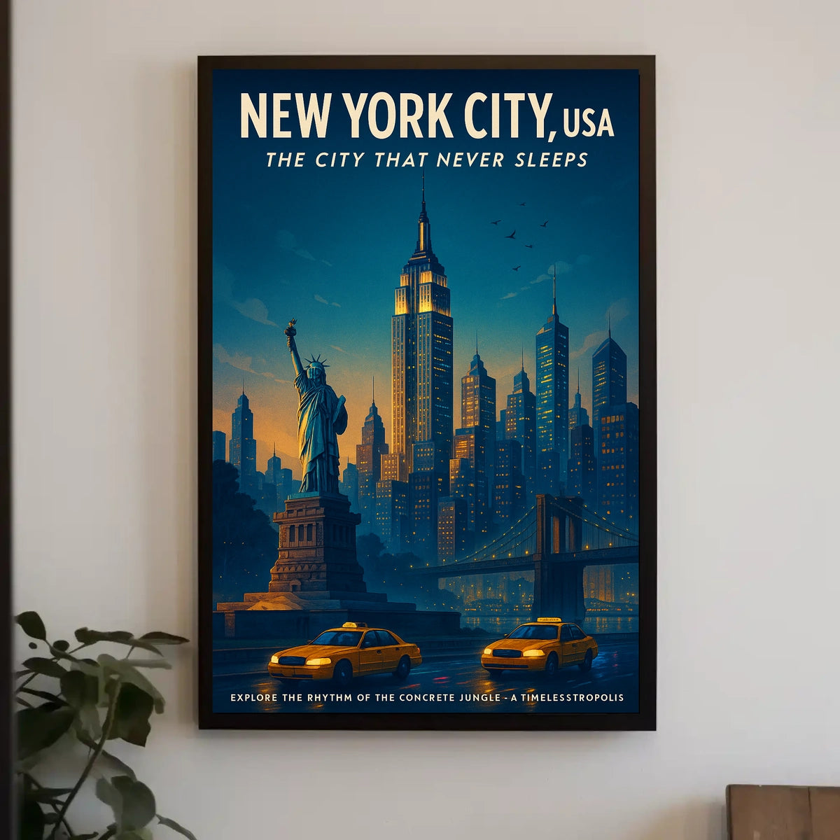 New York City Energy Urban Skyline Poster Vintage Wall Art