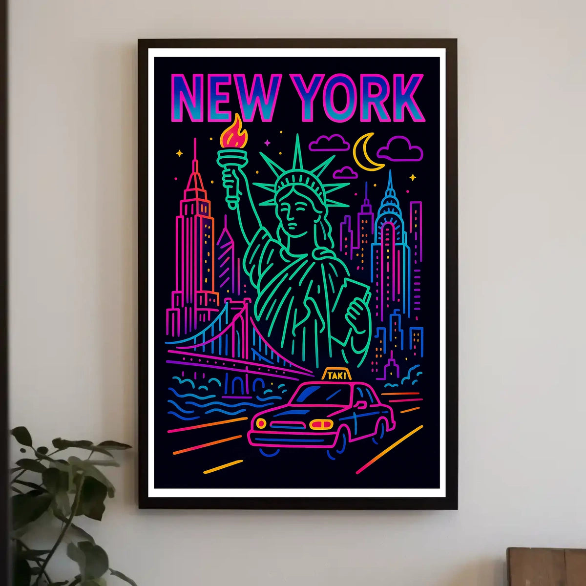 Neon New York Cityscape Vibrant Poster Modern Wall Art