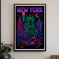Neon New York Cityscape Vibrant Poster Modern Wall Art