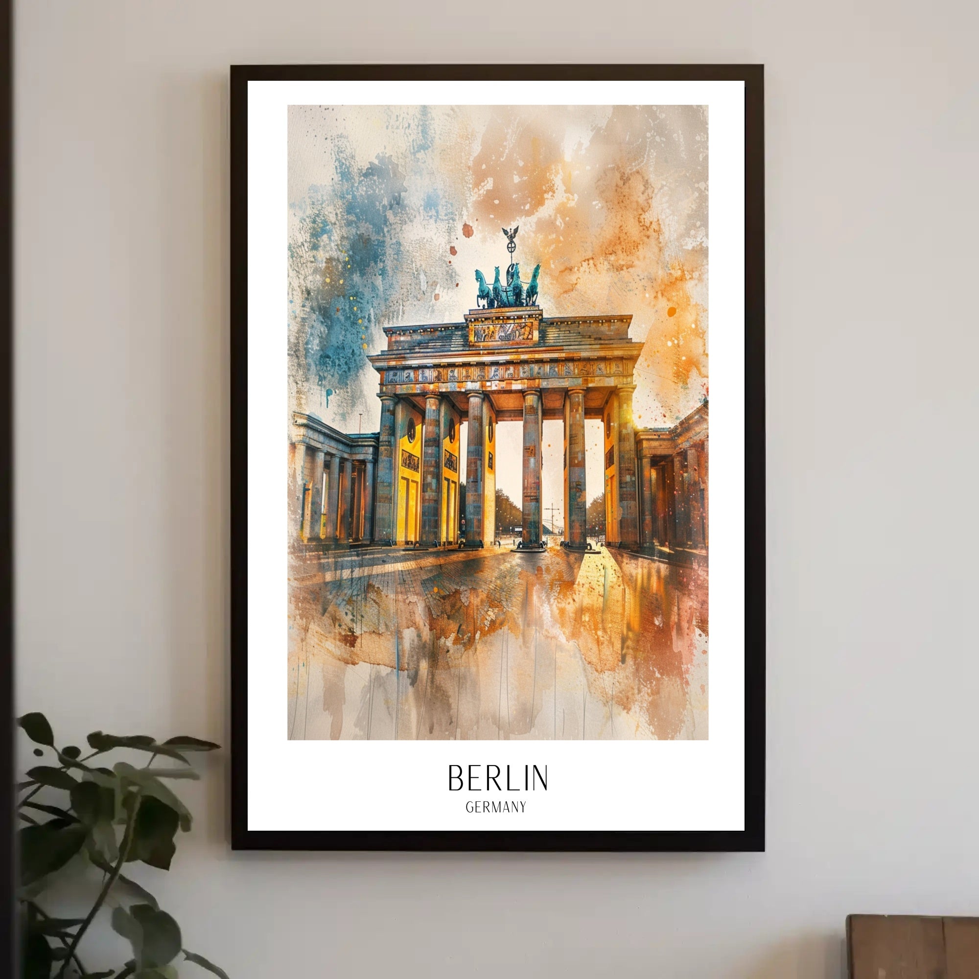 Brandenburg Gate Watercolor Art in Berlin Urban Cityscape Poster PosterGoat