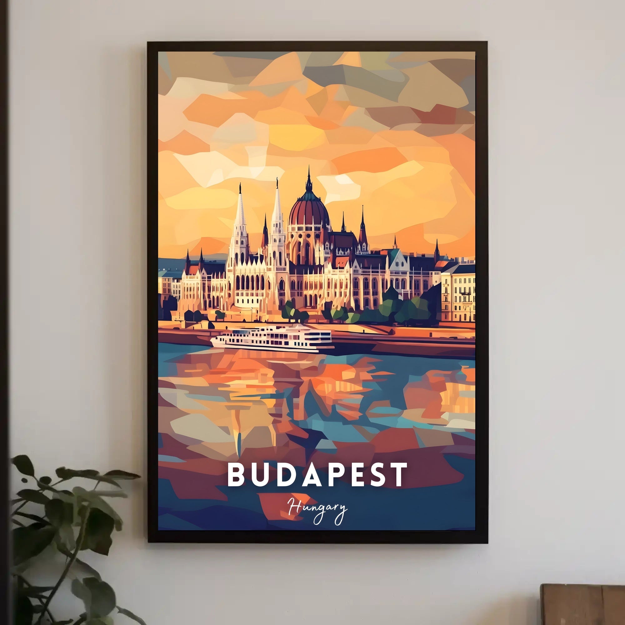 Budapest Parliament Geometric Sunset Art Urban or Cityscape Poster