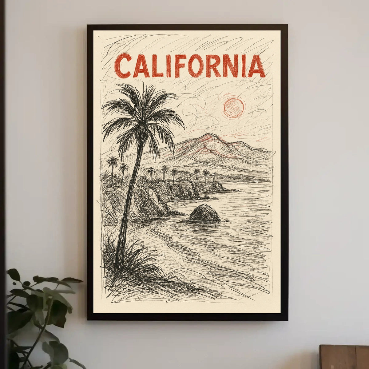 California Coastline Sketch Poster