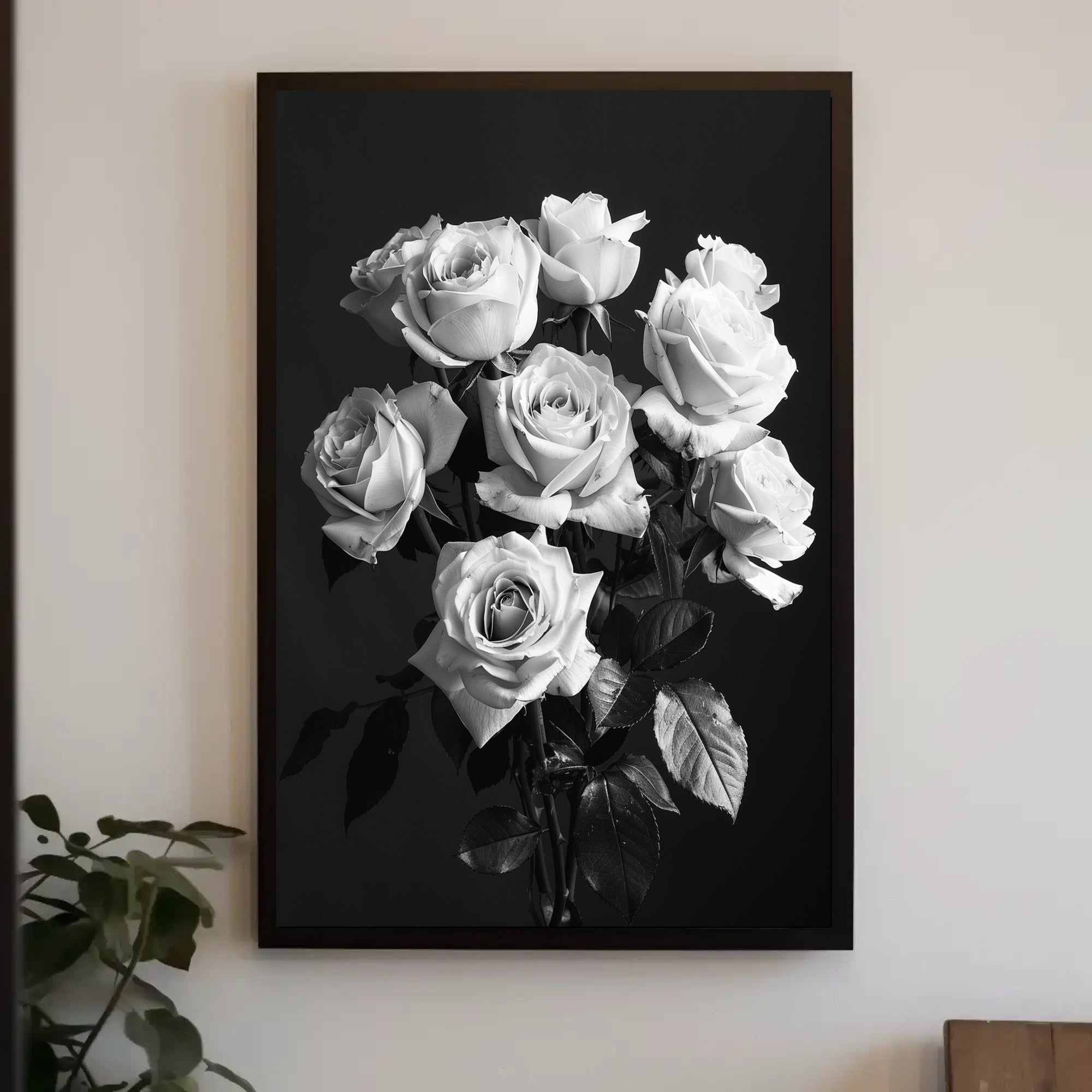 Striking Black-and-White Roses Photorealistic Art Poster PosterGoat