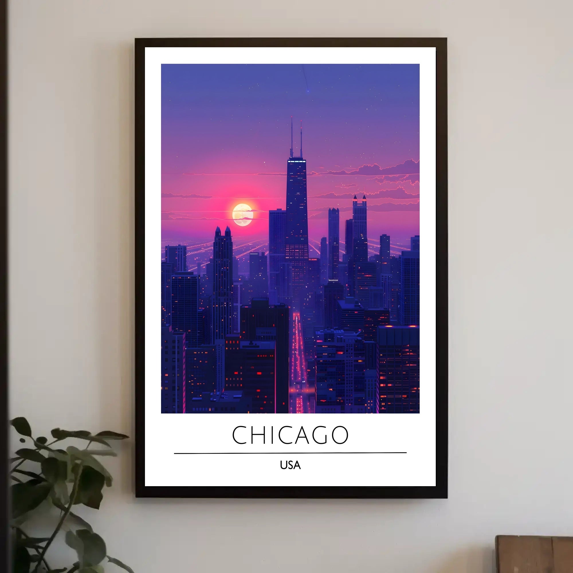 Chicago Skyline at Sunset Urban or Cityscape Poster