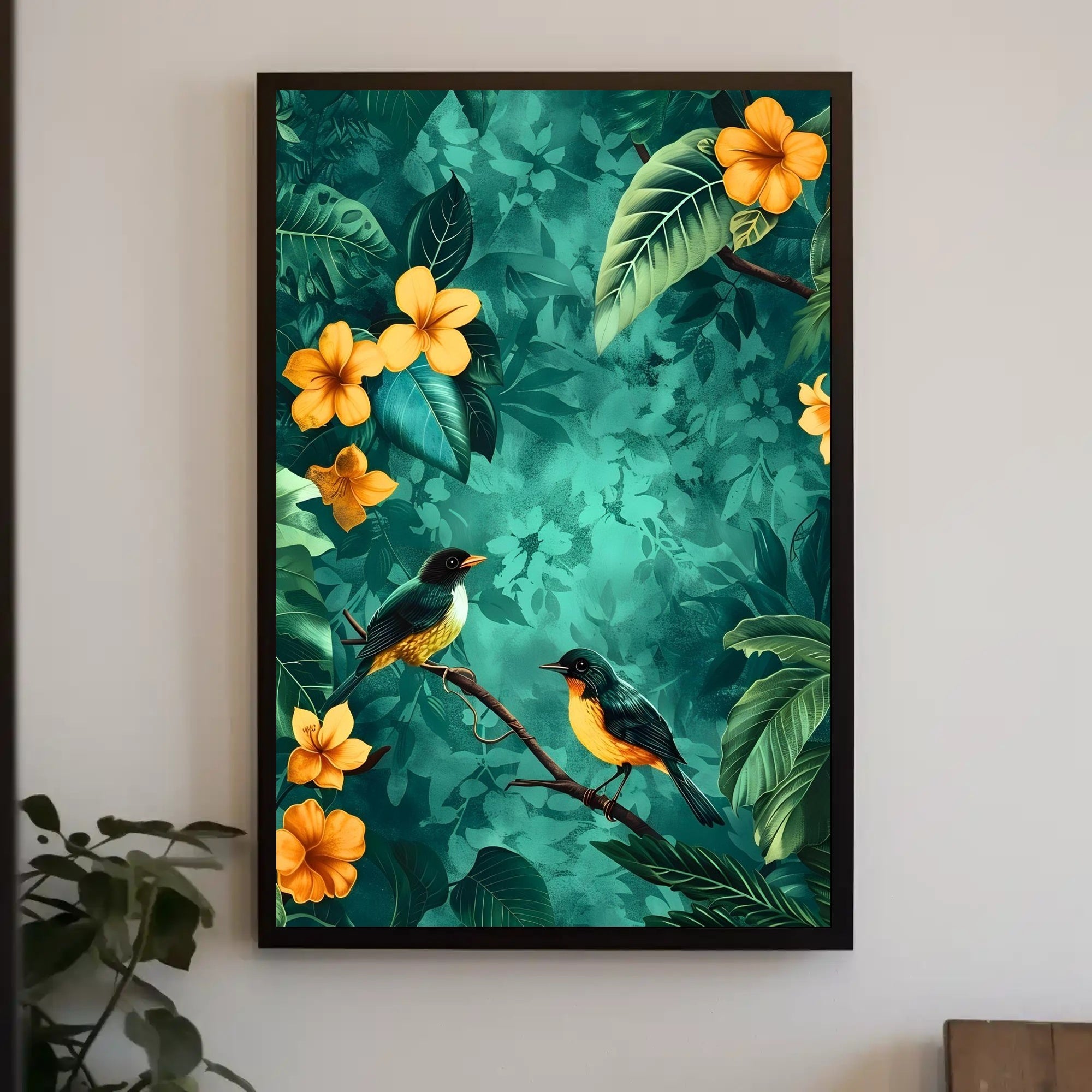 Tropical Birds in Lush Jungle Animal Poster