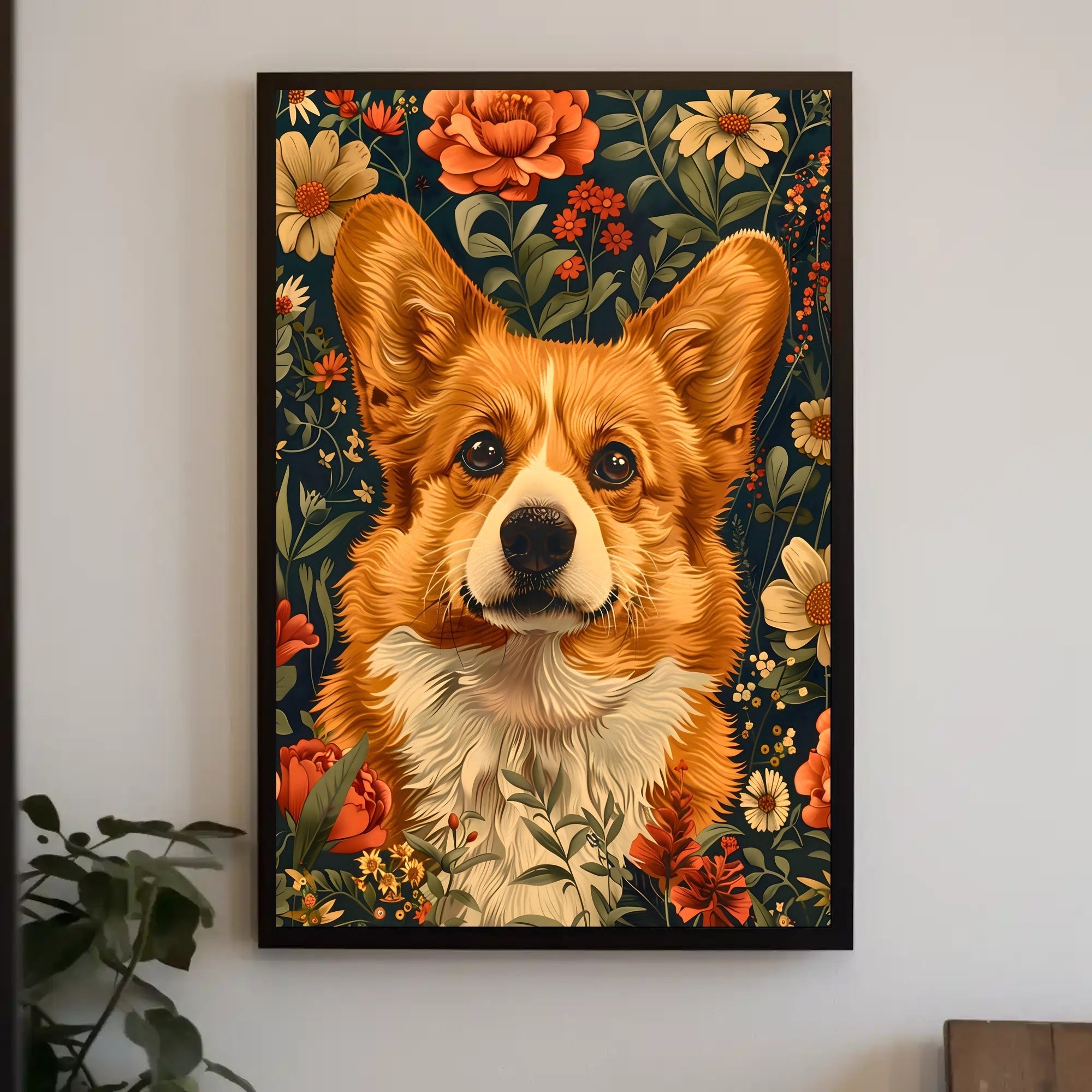 Floral Corgi Delight Wall Art Print