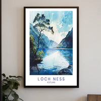 Serene Loch Ness Watercolor Landscape Travel Poster PosterGoat