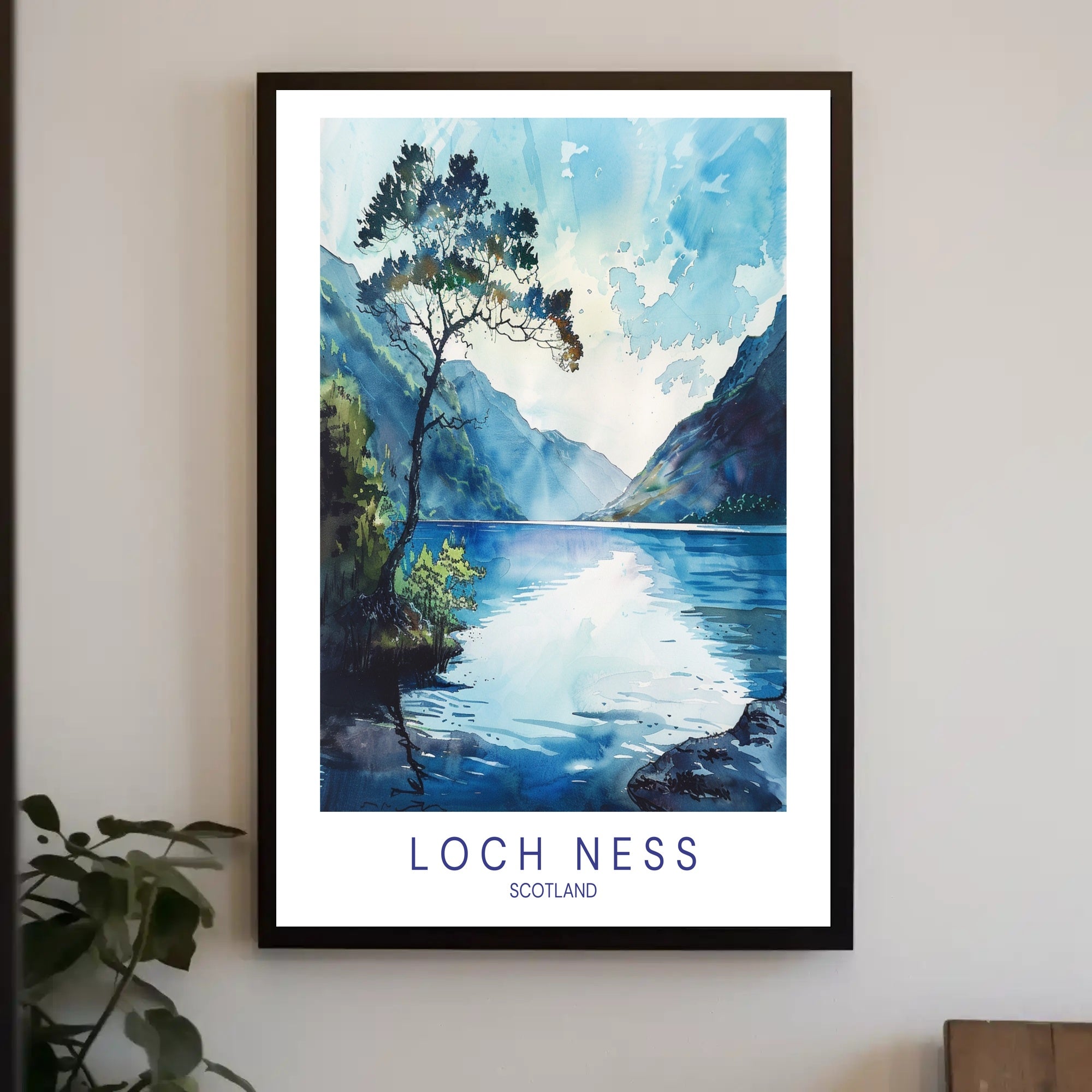 Serene Loch Ness Watercolor Landscape Travel Poster PosterGoat