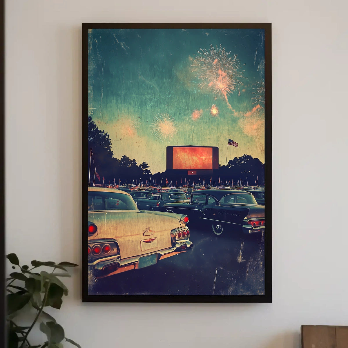 retro drive in movie night Poster