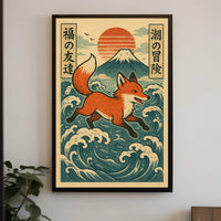 Fox Adventure in Japanese Waves Poster PosterGoat