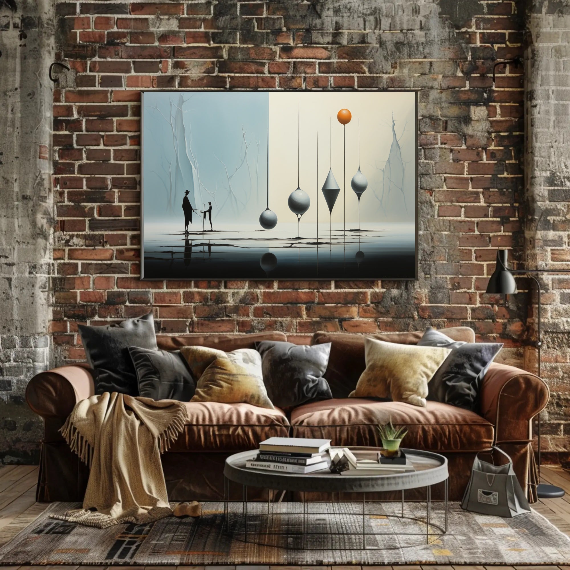 Surreal Silhouettes on Reflective Surface Artistic Poster