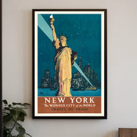 New York City Travel Spotlight Poster Vintage Wall Art