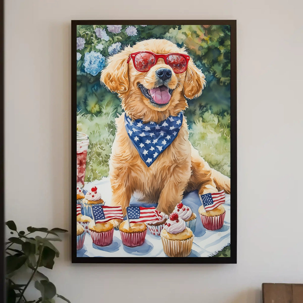 Golden Retriever Puppy On White Picnic Blanket Poster
