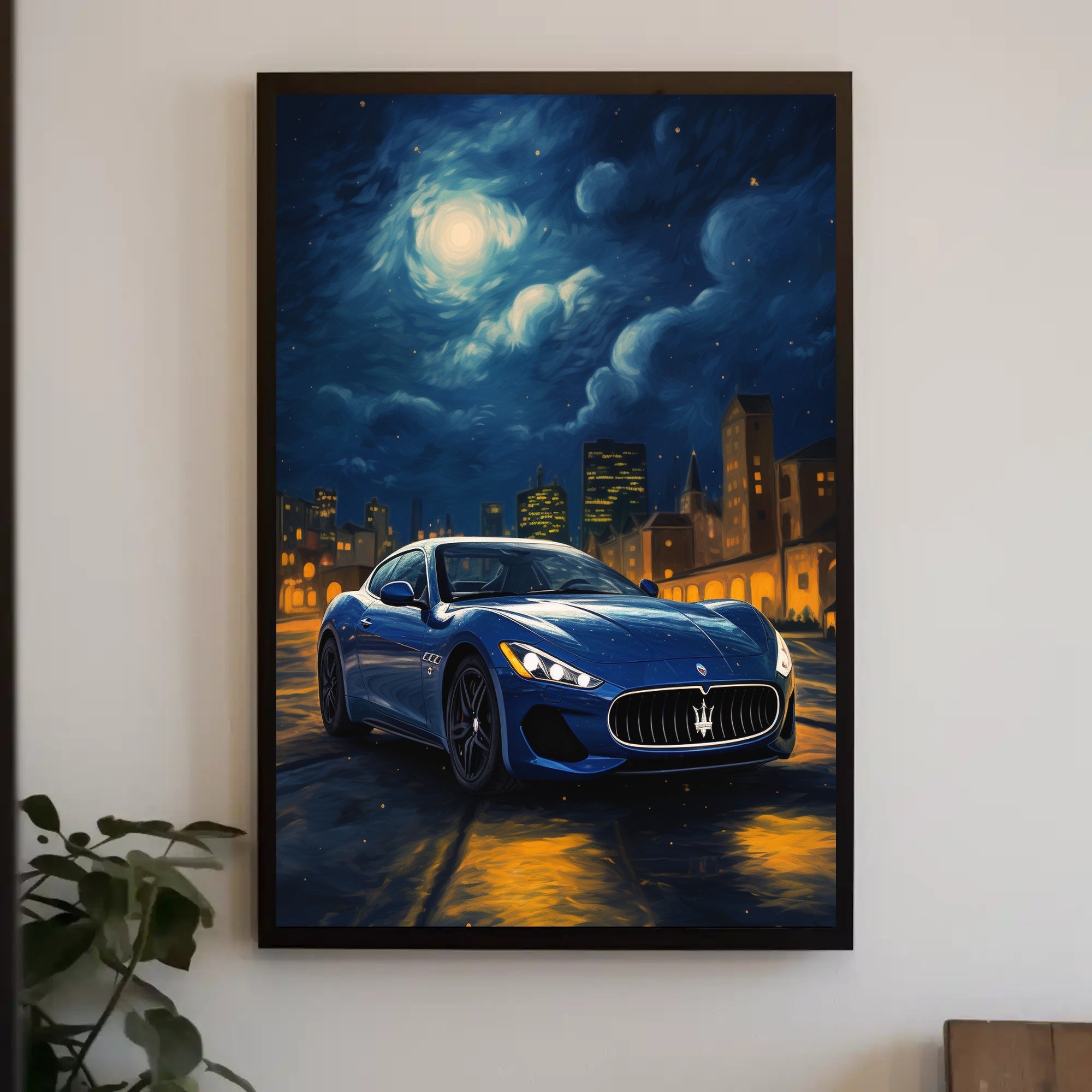 Maserati Blue Sports Car at Night Artistic Poster