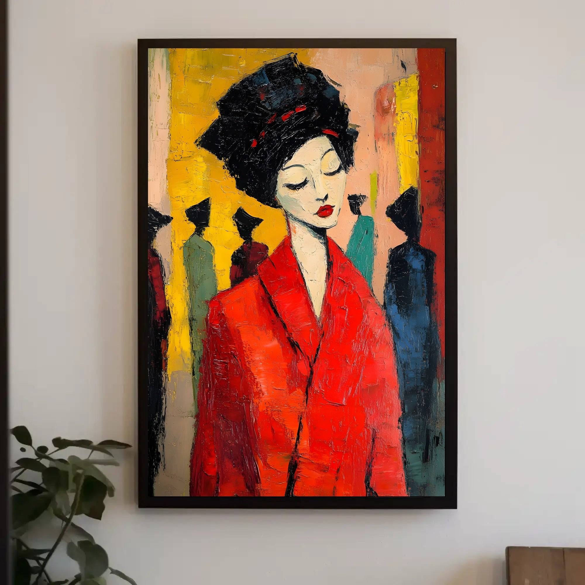 Vibrant Expression Poster Red Coat Modern Wall Art