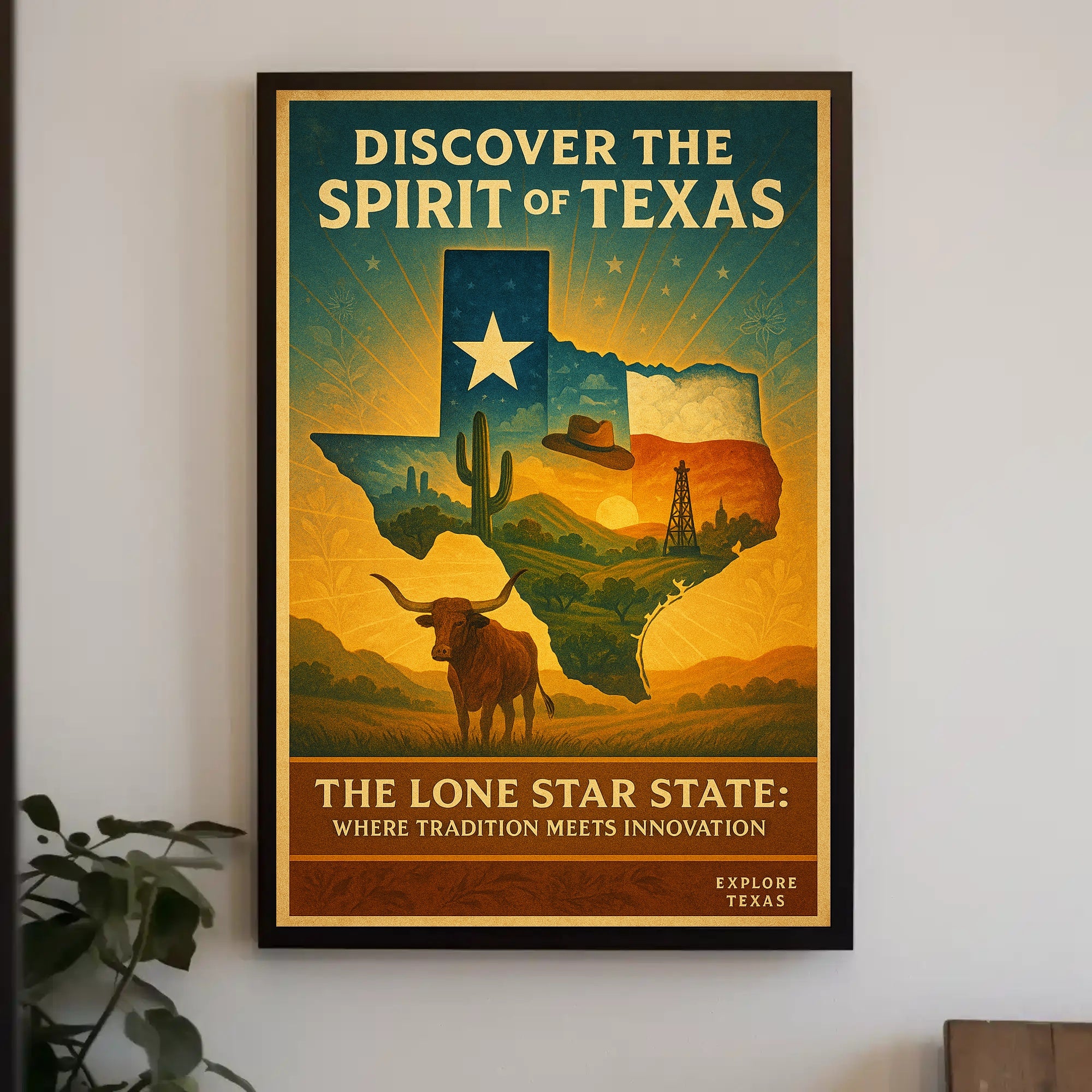 Texas Vintage Travel Poster Wall Art Print