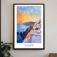 Santorini Sunset Watercolor Illustration Travel Poster PosterGoat