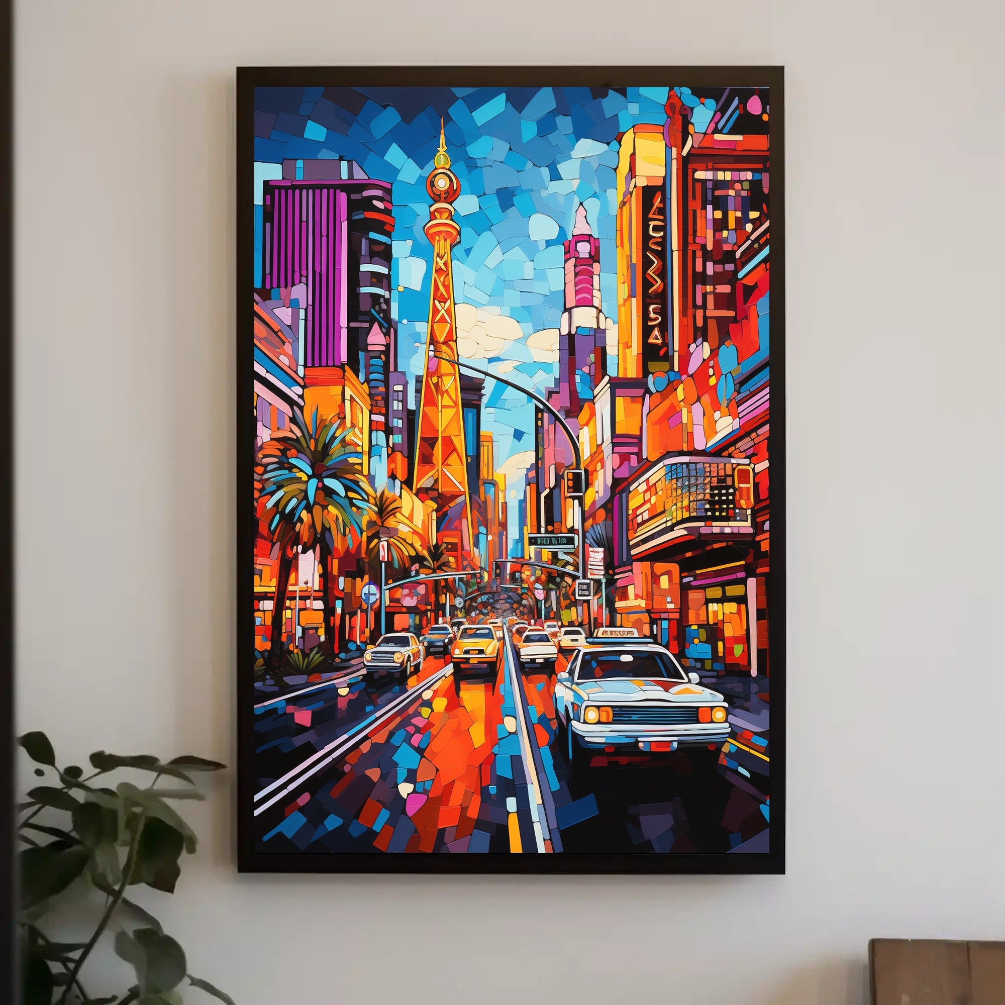 Vibrant Cityscape Mosaic with Eiffel Tower Artistic Poster