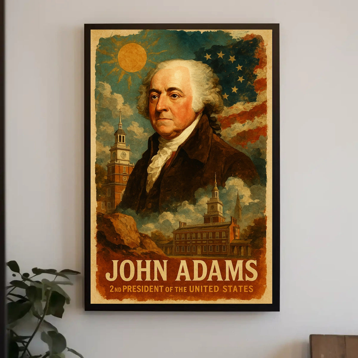 John Adams 2nd President of the United States Layered Digital Collage Poster