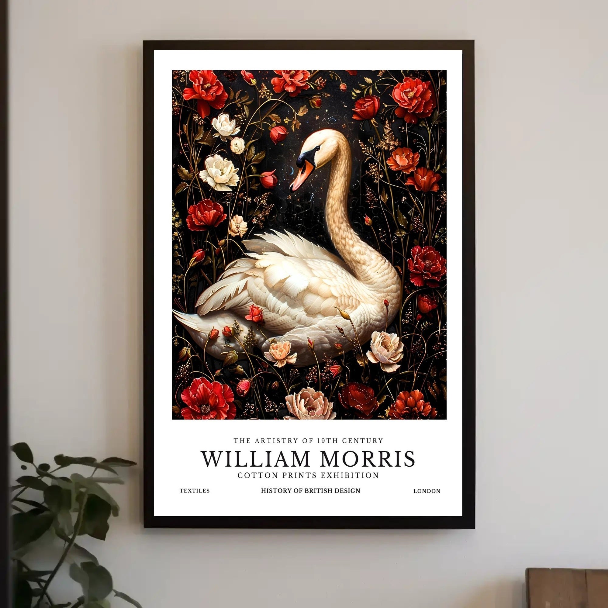 Swan and Floral Elegance, Arts and Crafts Poster