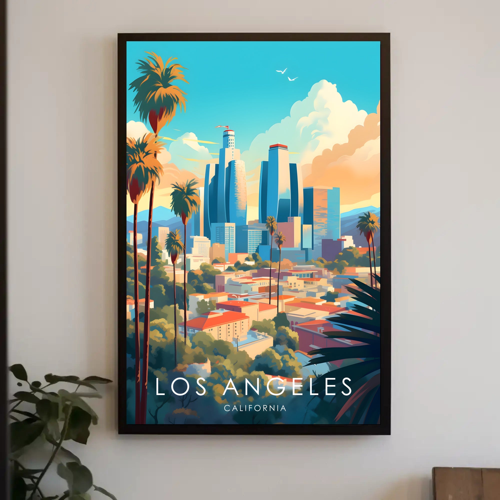 Vibrant Los Angeles Cityscape Illustration Travel Poster