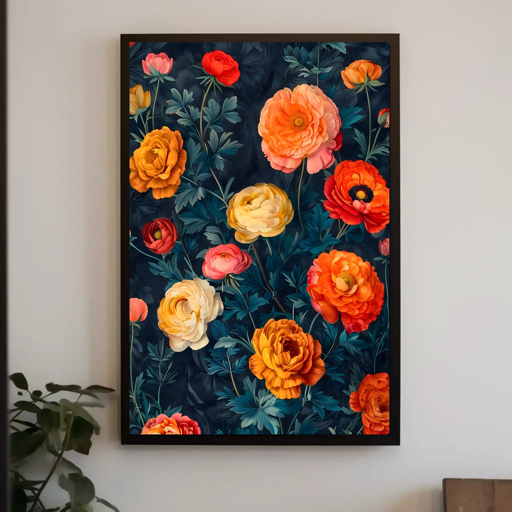 Elegant Floral Artwork on Dark Background - Artistic Poster