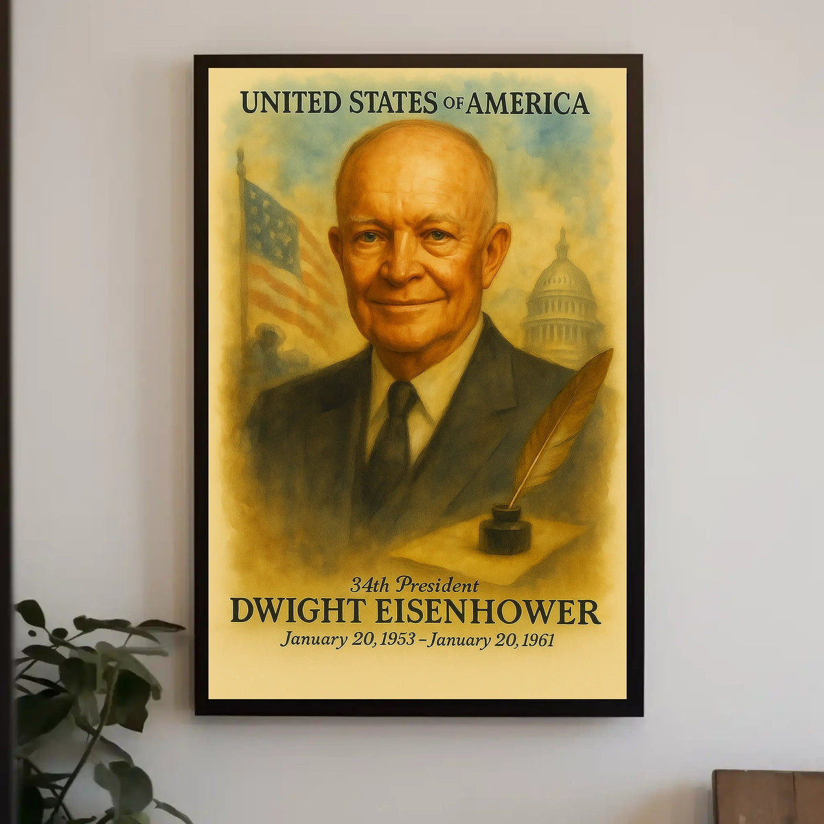 Dwight D. Eisenhower 34th President of the United States Vintage Watercolor Poster