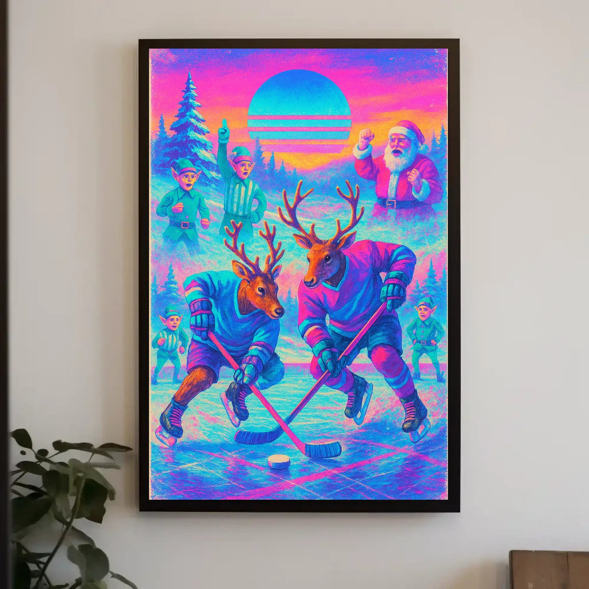Whimsical Reindeer Hockey Fantasy Holiday Mythology Poster