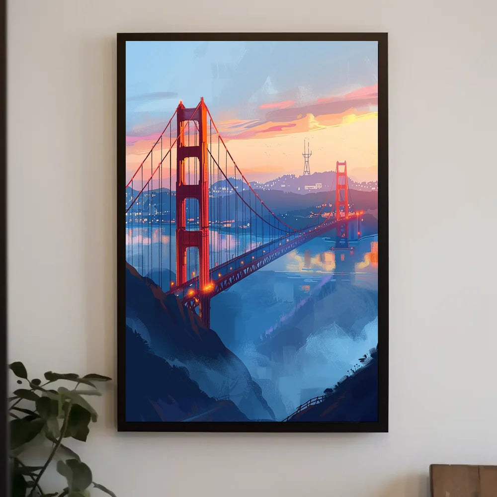 Golden Gate Bridge Twilight Art Poster, San Francisco