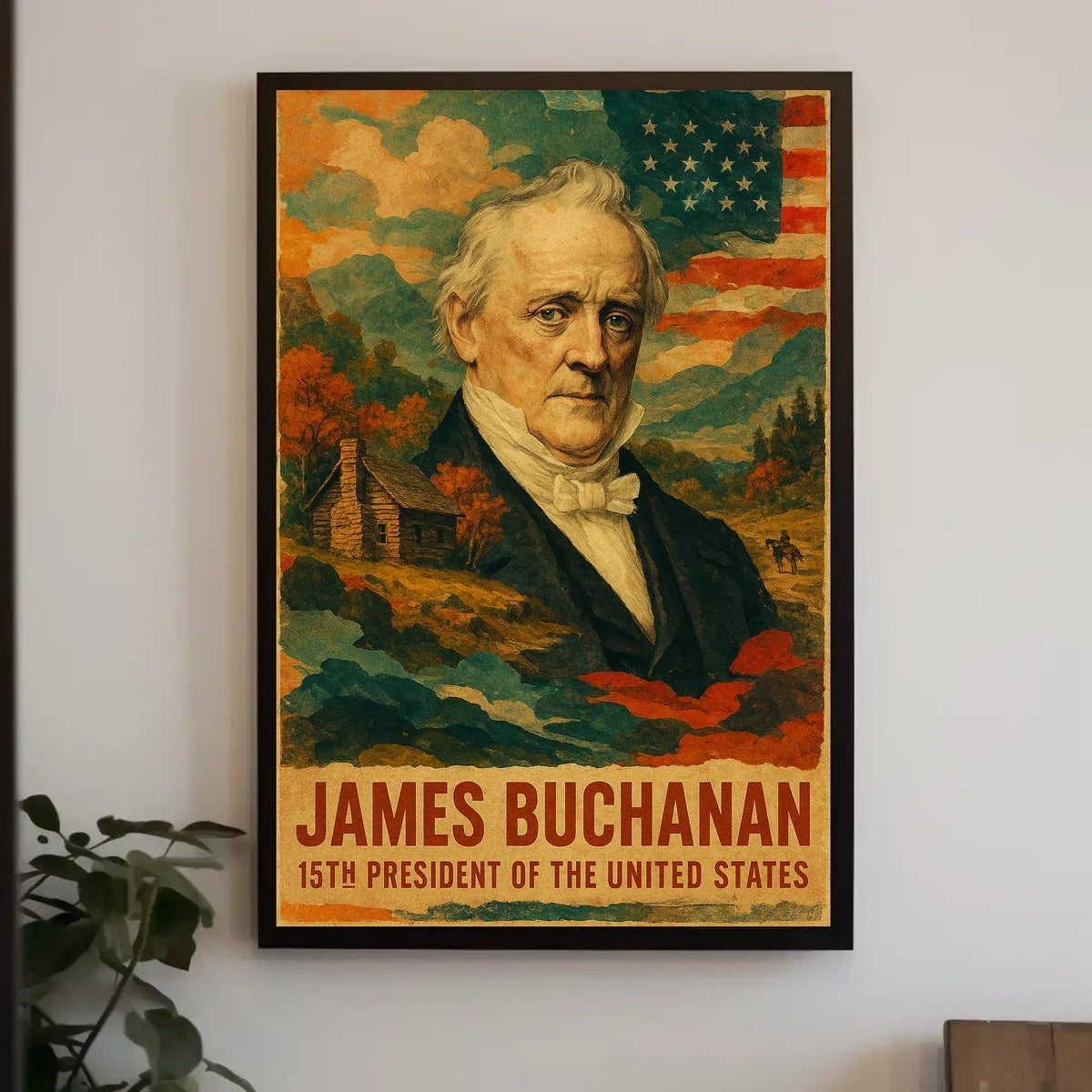James Buchanan 15th President of the United States Layered Digital Collage Poster