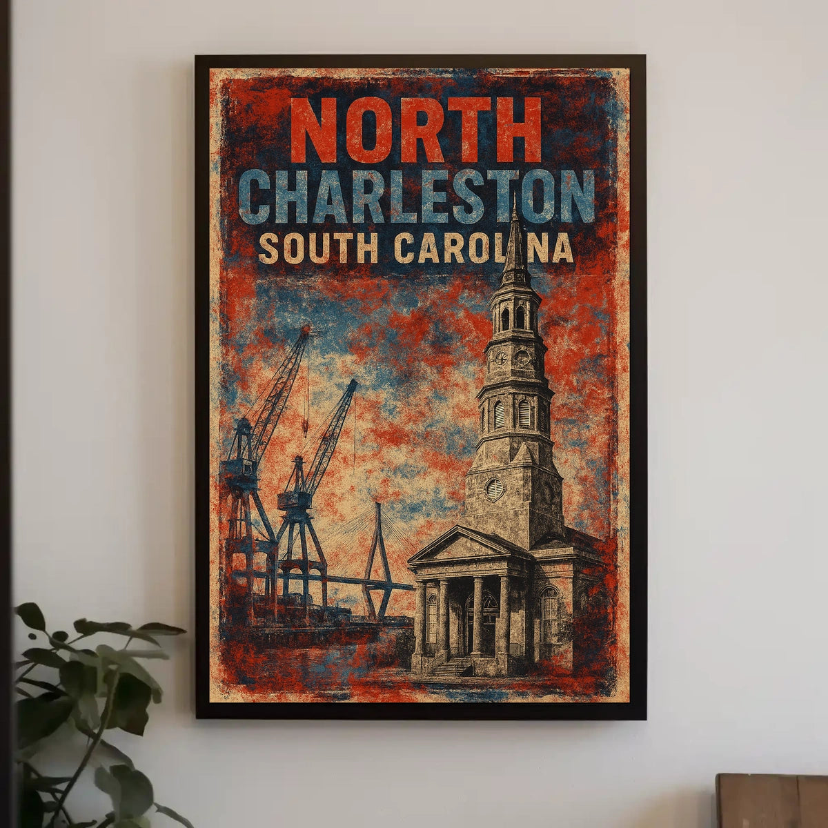 North Charleston Skyline Minimalist Wanderlust Poster