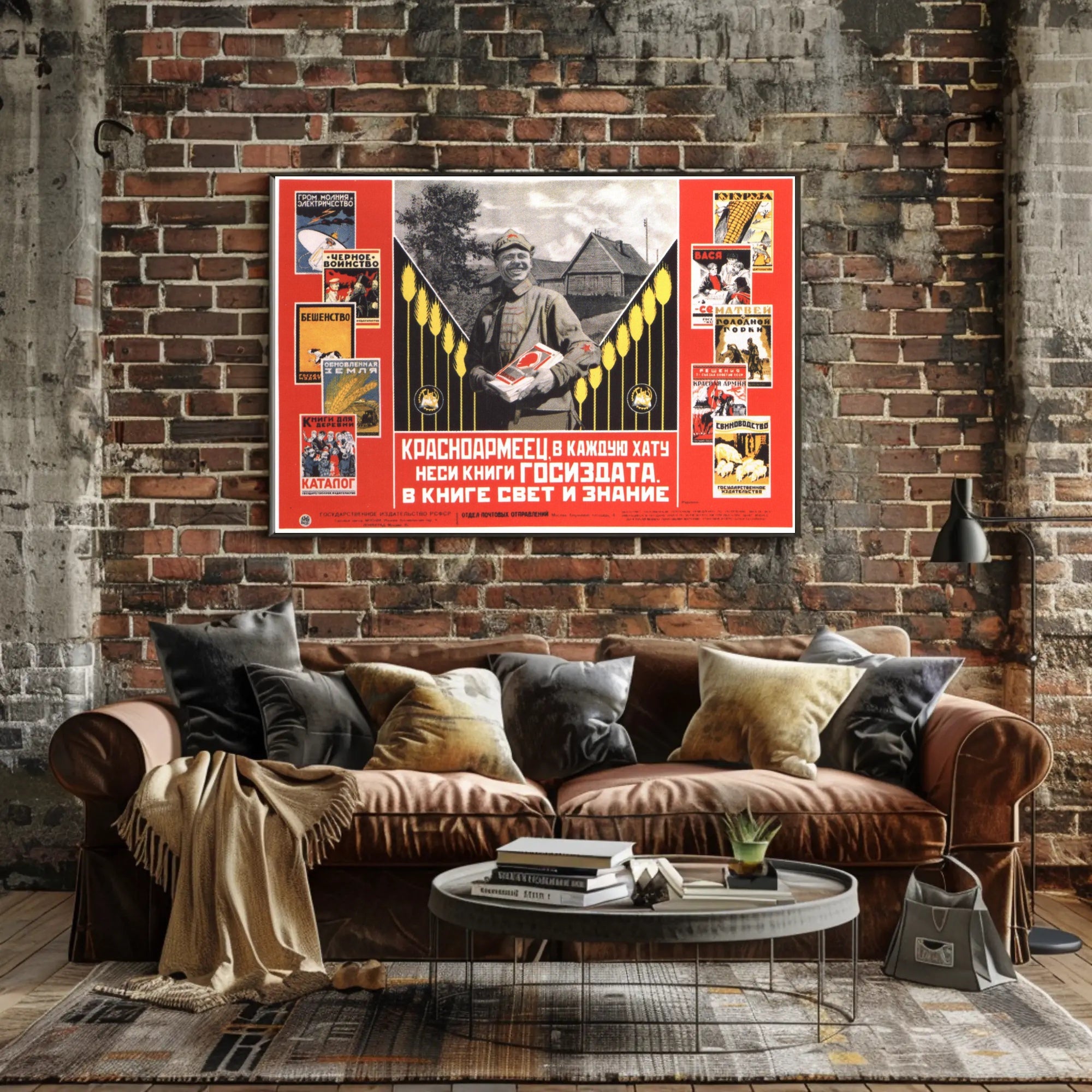 Red Army Soldier Spread Books for Light and Knowledge Poster