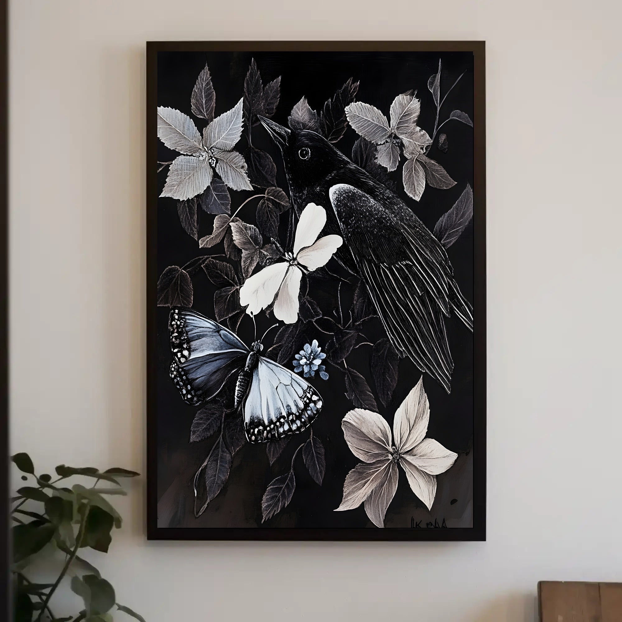 Monochrome Magpie Art Vintage Animal Poster PosterGoat