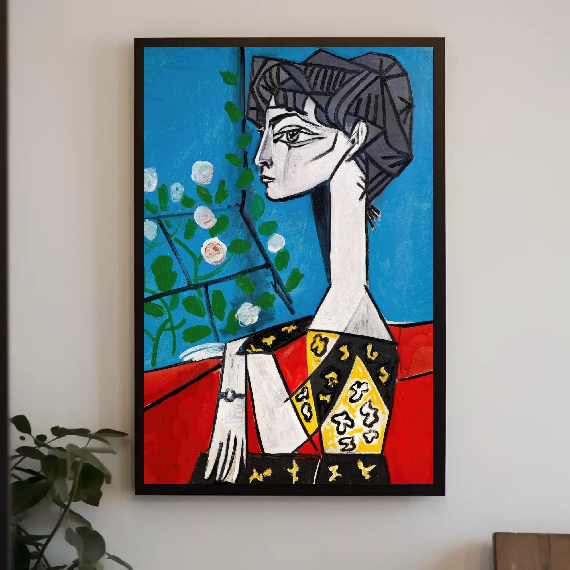 Cubist Portrait with Flowers Poster