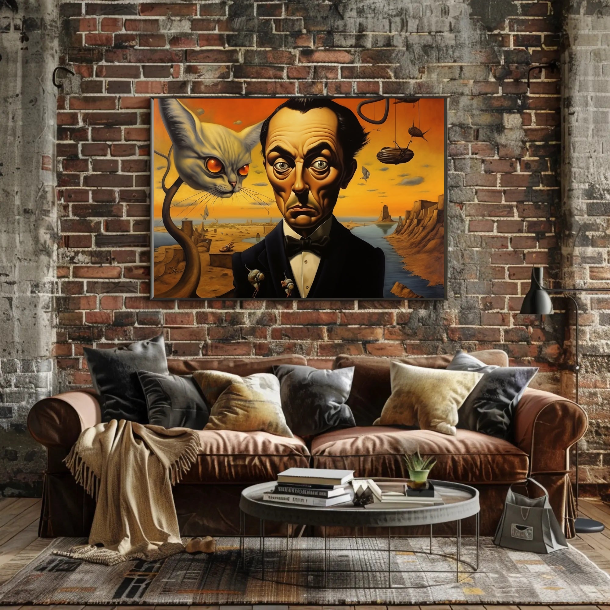 Surreal Cat and Tuxedo Man Artistic Poster