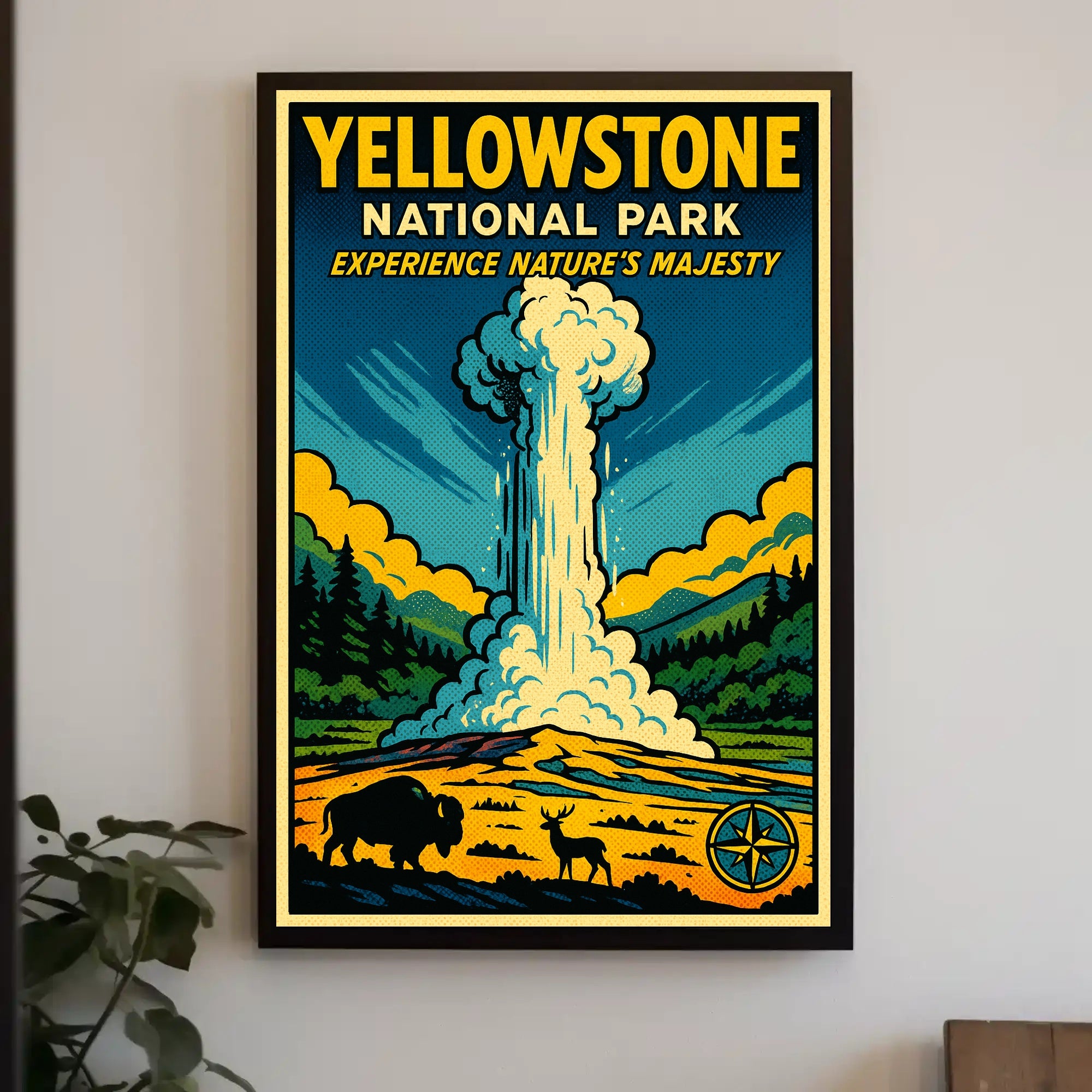 Yellowstone Geyser Adventure Vintage National Park Poster