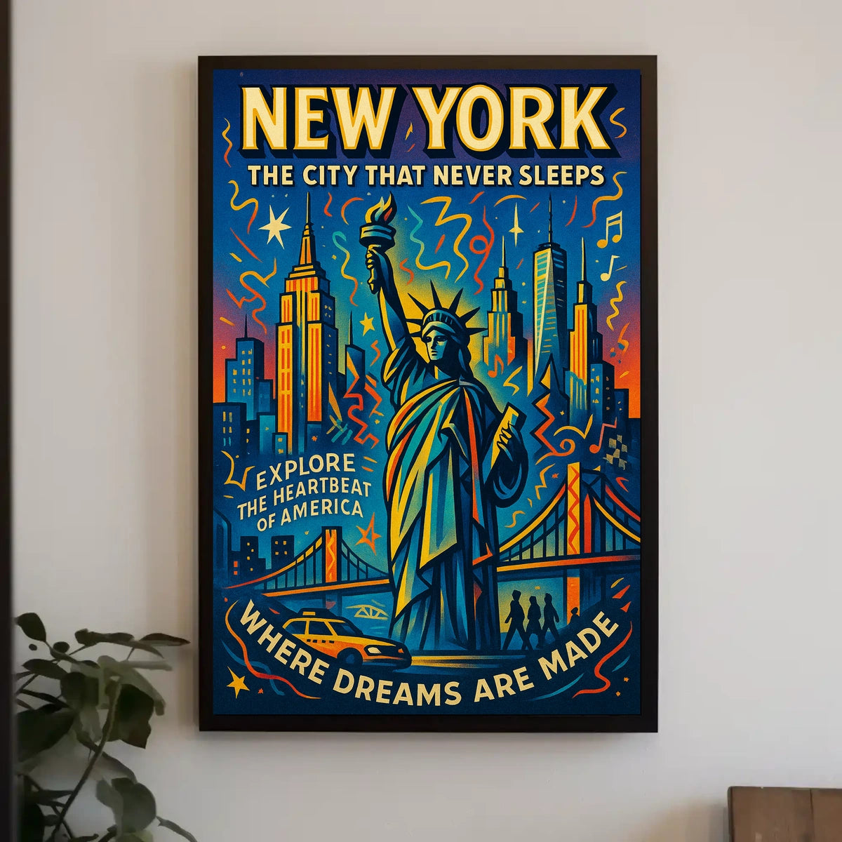 New York City Vibrant Adventure Poster Retro Wall Art