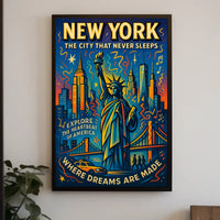 New York City Vibrant Adventure Poster Retro Wall Art