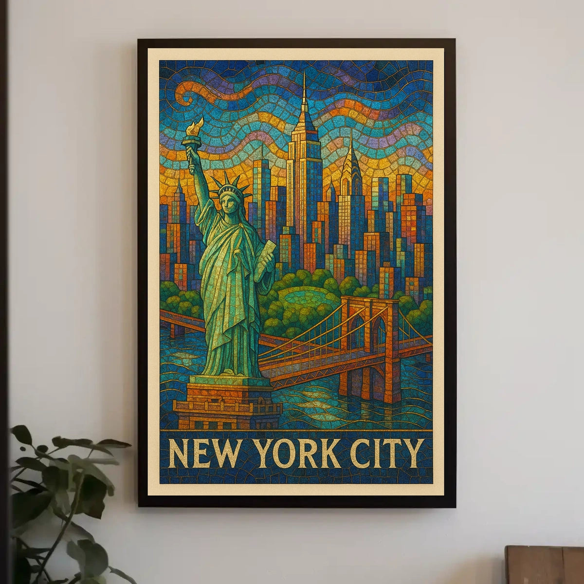 New York City Mosaic Poster Vibrant Colors for Home Decor