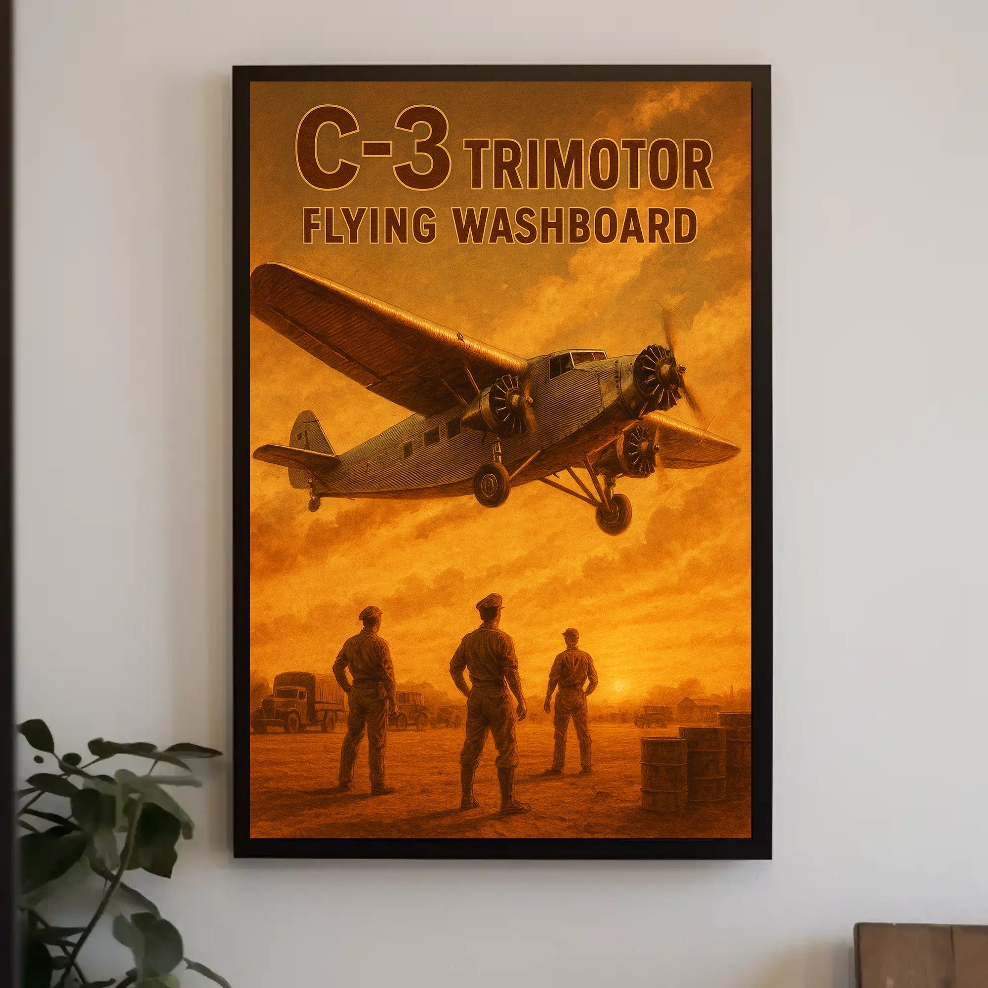 Vintage C-3 Trimotor Aviation Art Deco Travel Poster