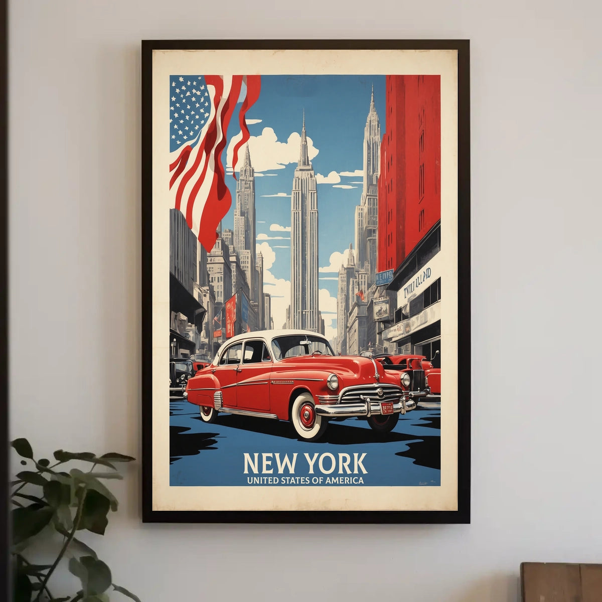 New York City Skyline Travel Poster Vintage Wall Art