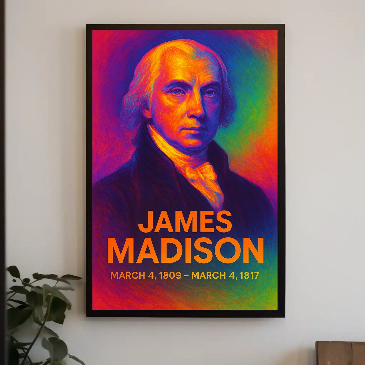 James Madison 4th President of the United States Neon Gradient Overlay Poster
