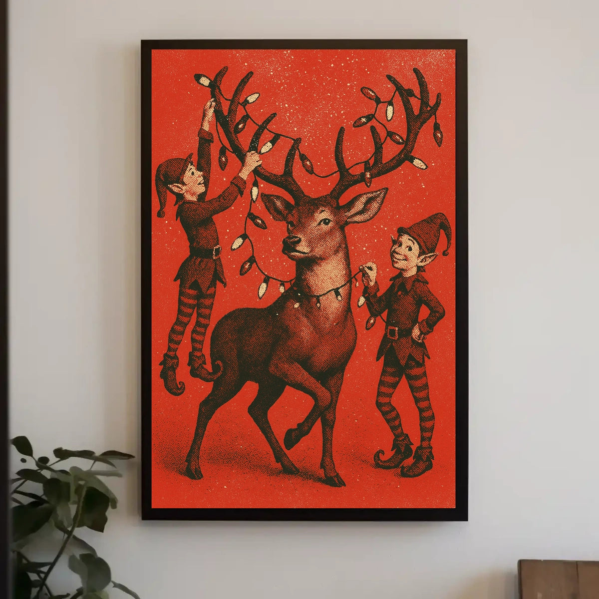 Festive Reindeer And Elves Poster