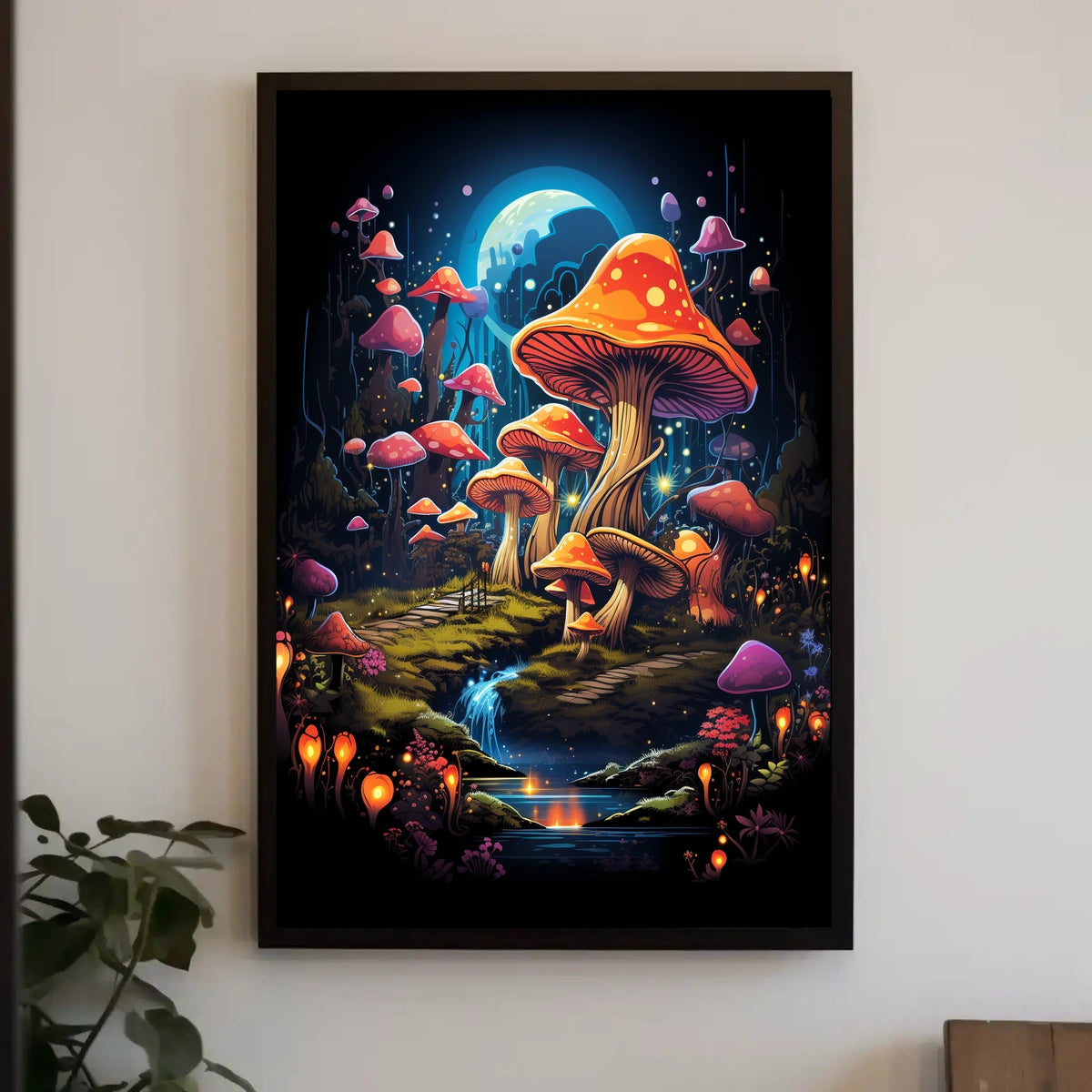 Enchanted Moonlit Mushroom Fantasy Art Poster