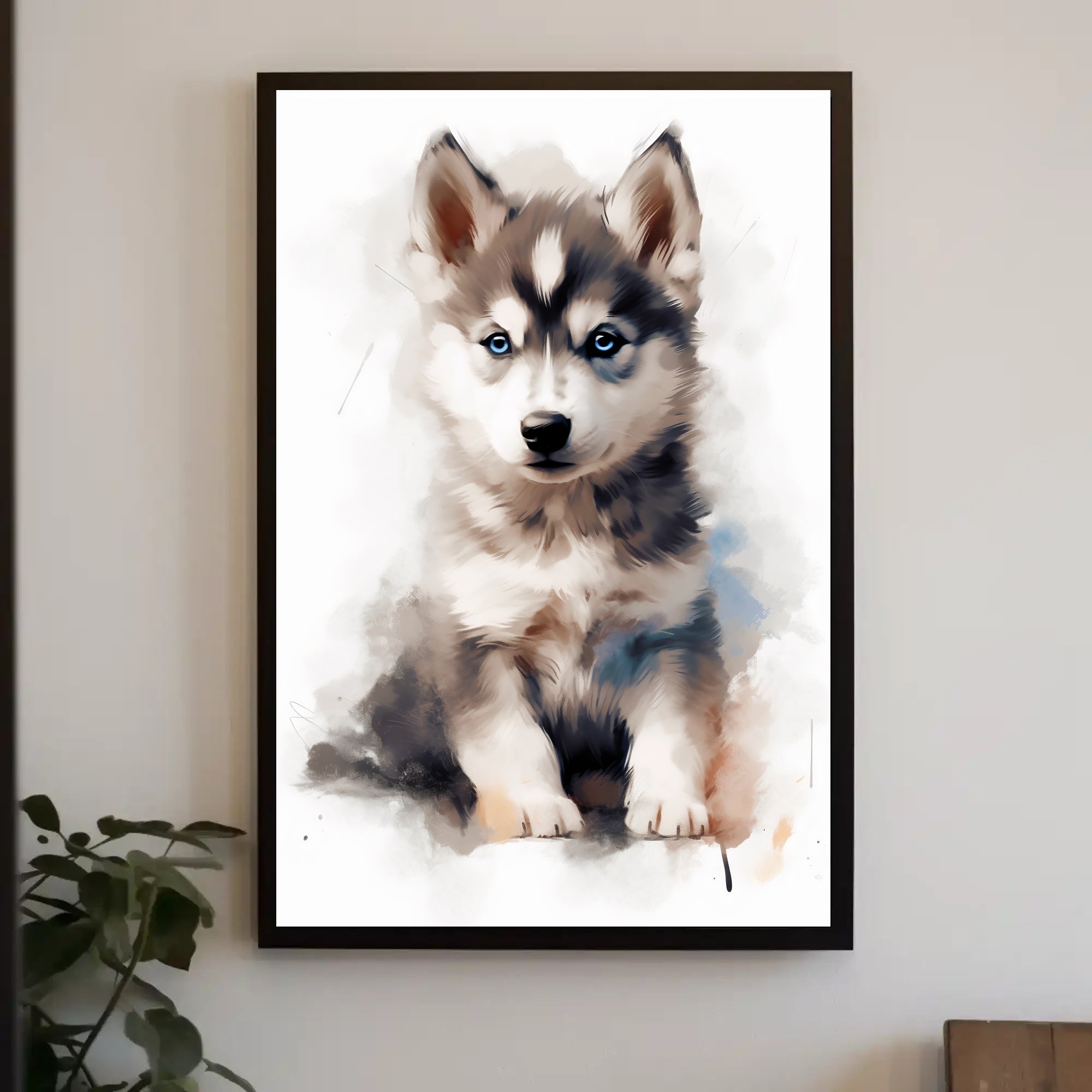 Husky Puppy Watercolor Portrait Poster Print