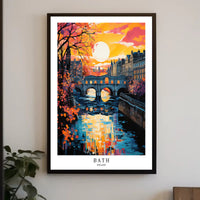 Bath River Bridge Sunset Scene Travel Poster PosterGoat