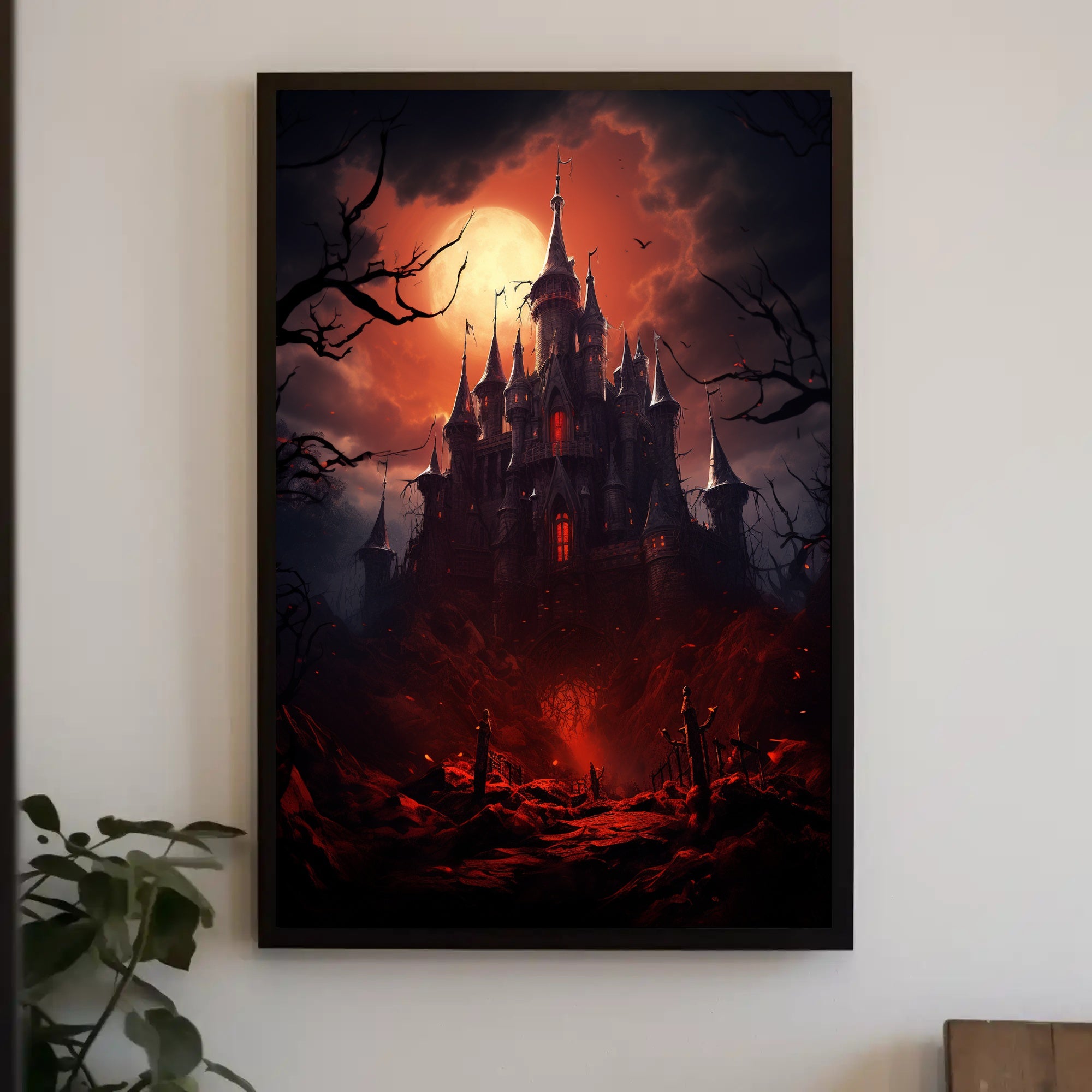 Haunted Castle Under Blood Moon Poster PosterGoat