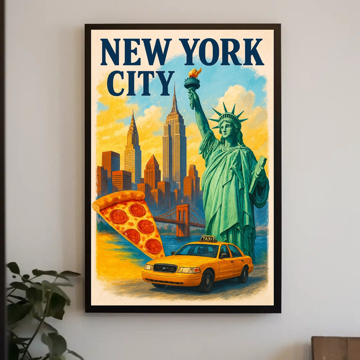 New York City Icons Cityscape Poster Modern Wall Art