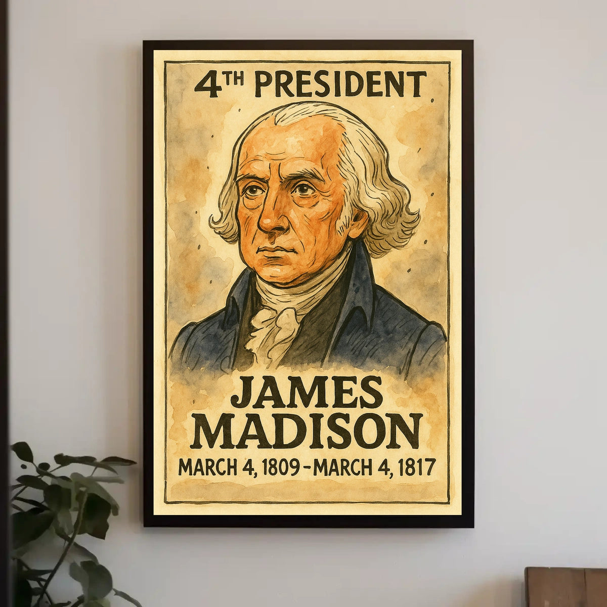 James Madison 4th President of the United States Exaggerated Cartoon Sketch Poster